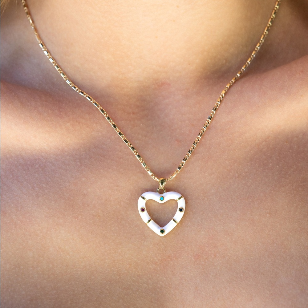 White enamel heart necklace